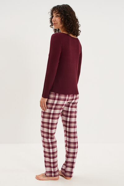 Ensemble pyjama t-shirt et pantalon bordeaux femme