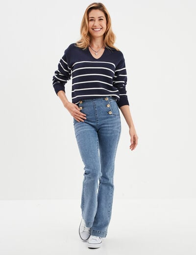 Pull marinière col polo Creeks bleu marine femme