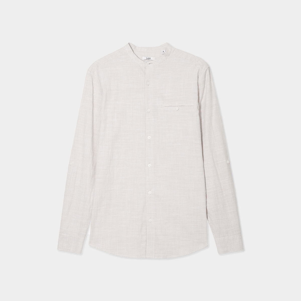 Chemise col mao manches longues coton beige homme