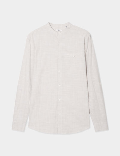 Chemise col mao manches longues coton beige homme