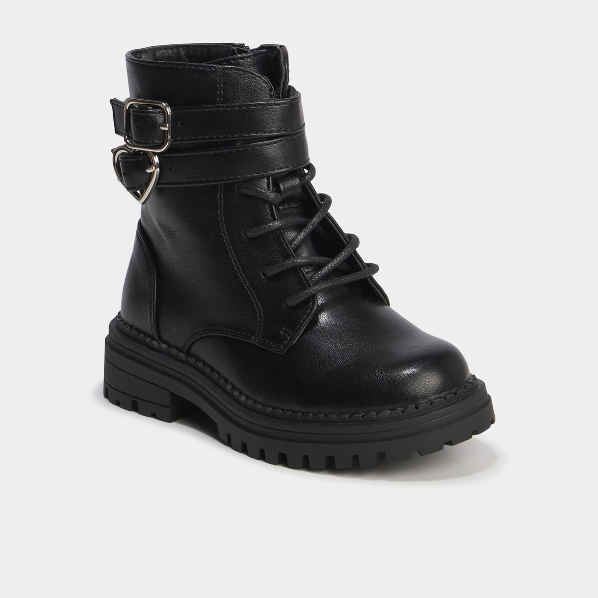 Boots &agrave; boucles et lacets noir fille