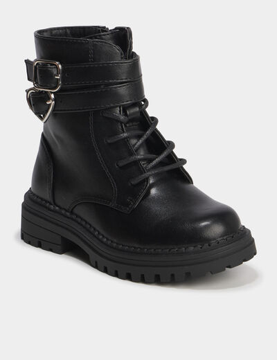 Boots &agrave; boucles et lacets noir fille