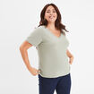 T-shirt col en V fils métallisés vert clair femme grande taille