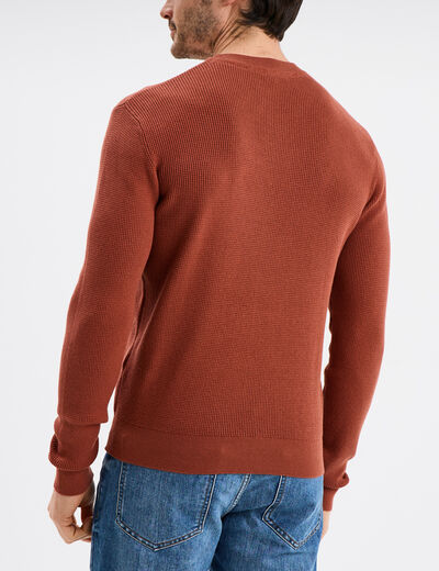 Pull avec col rond à relief terracotta homme