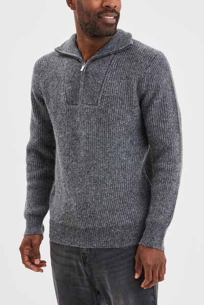 Pull avec col camionneur côtelé gris foncé homme