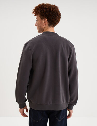 Gilet reli&eacute;f&eacute; manches longues zipp&eacute; gris fonc&eacute; homme