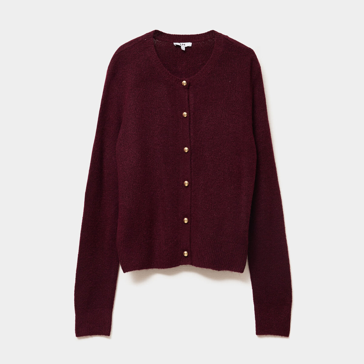 Gilet col rond manches longues bordeaux femme