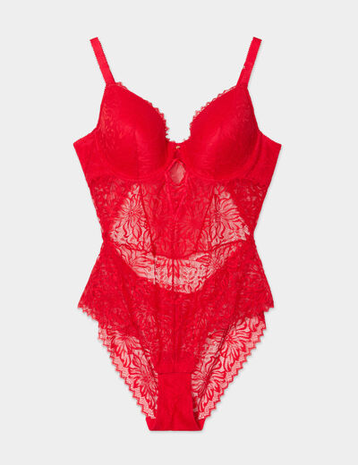 Body en dentelle avec la&ccedil;age rouge femme grande taille