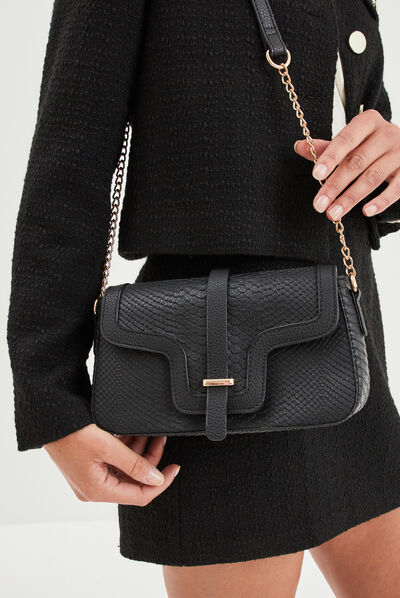 Sac bandoulière aspect croco noir femme