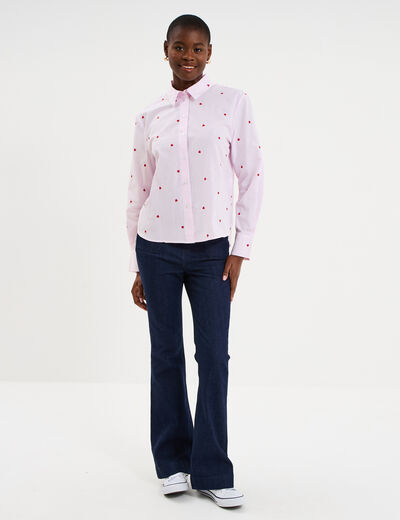 Chemise brod&eacute;e manches longues rose femme