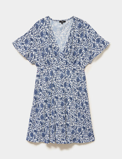 Robe courte effet pliss&eacute; manches courtes blanc femme