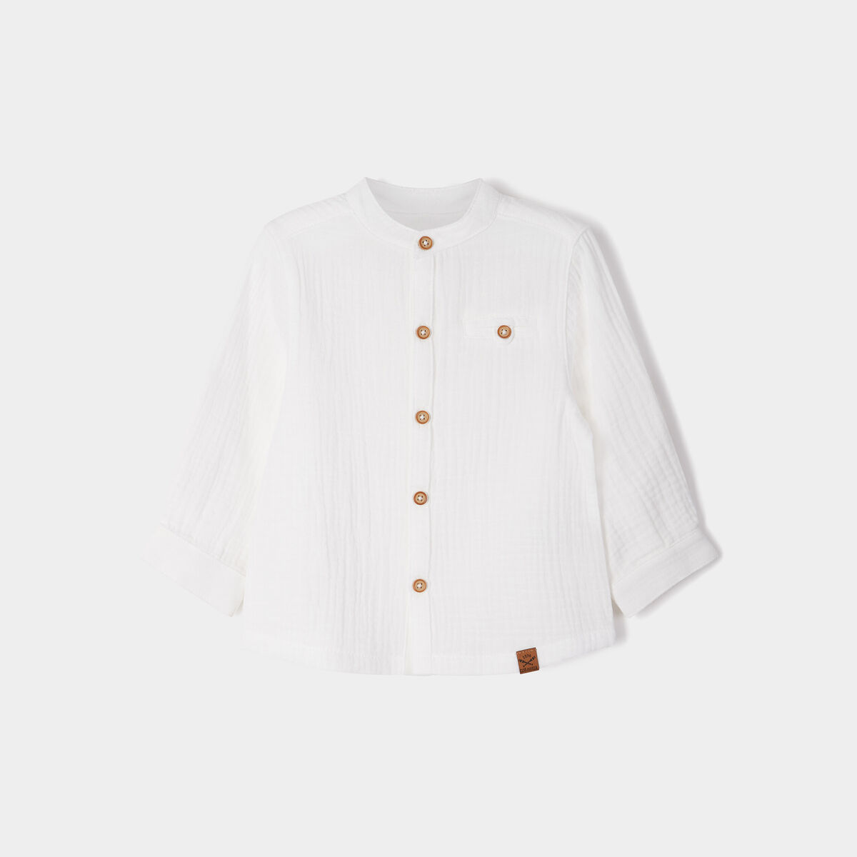 Chemise manches longues col mao coton blanc bébé garçon