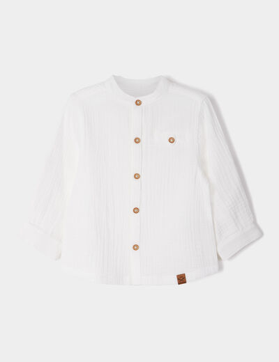 Chemise manches longues col mao coton blanc bébé garçon