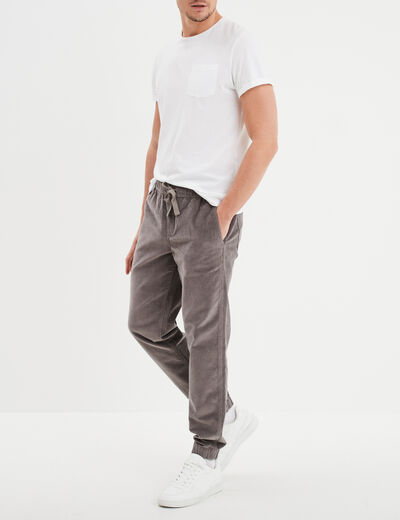 Pantalon de jogging velours côtelé gris clair homme