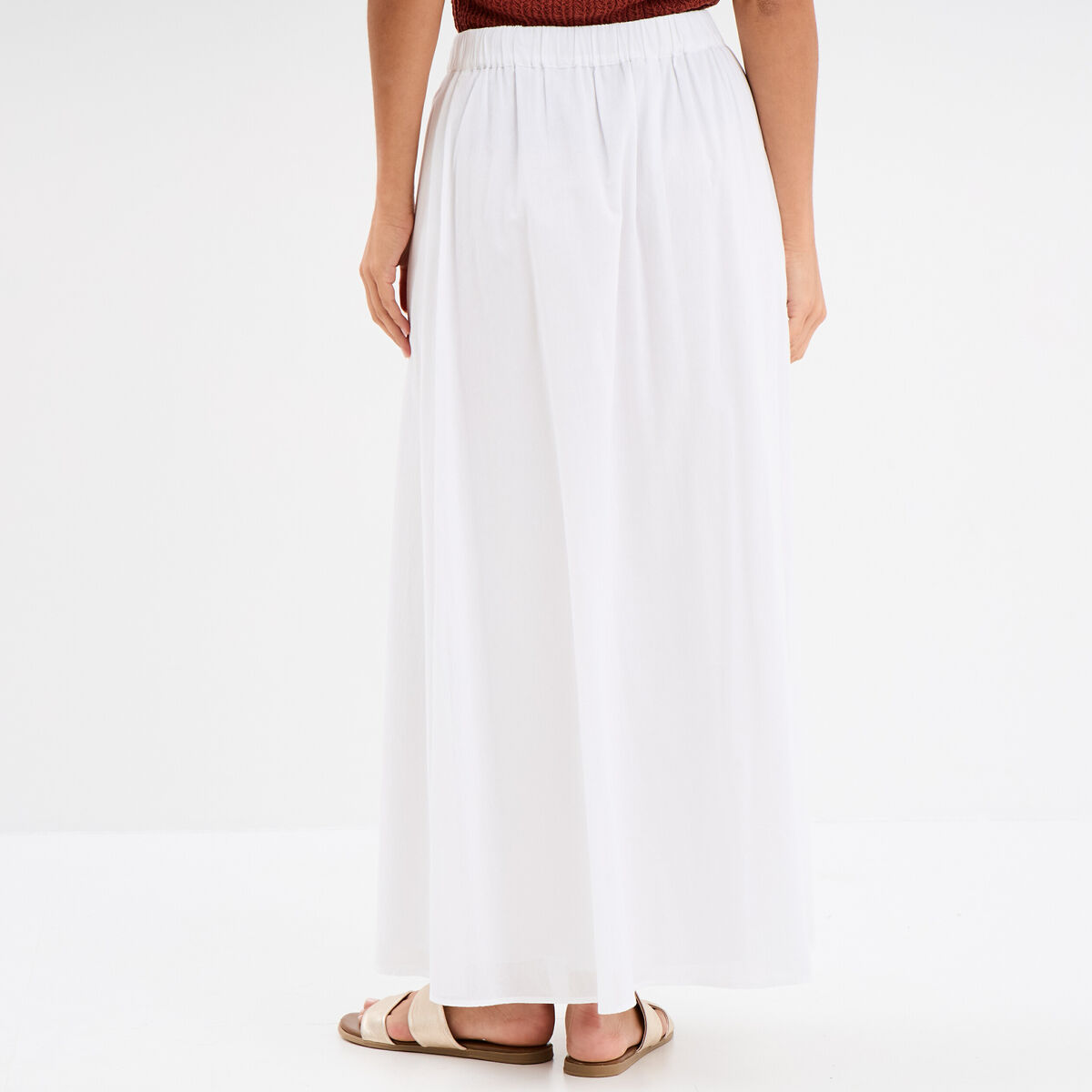 Jupe évasée midi coton blanc femme