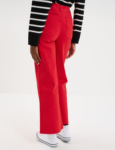 Pantalon cropped large &agrave; pont rouge femme