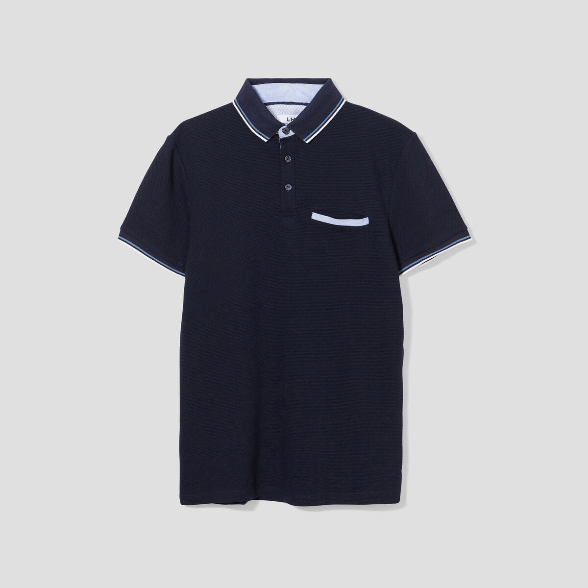 Polo piqu&eacute; manches courtes coton bleu marine homme