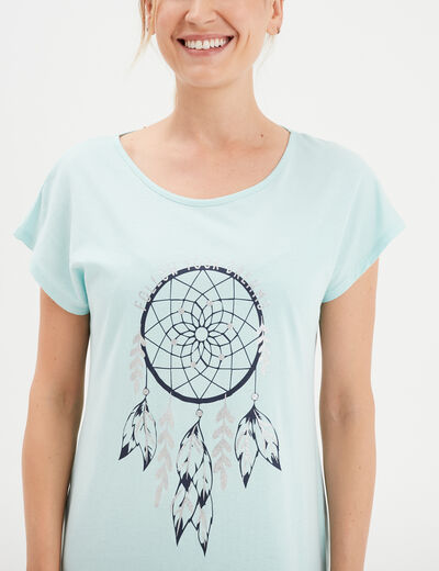 Chemise de nuit manches courtes coton bleu turquoise femme