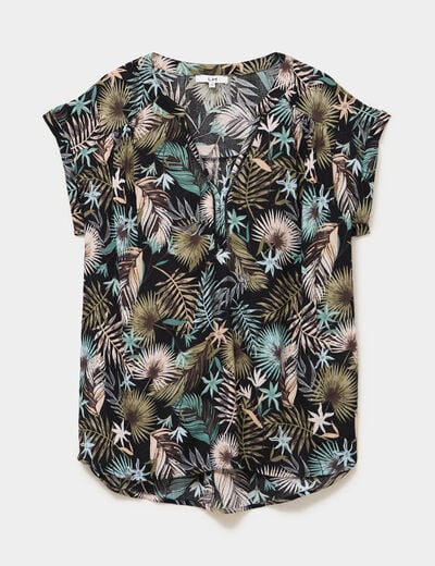 Blouse cr&eacute;pon manches courtes noir femme