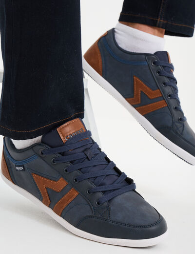 Baskets plates à lacets bleu marine homme