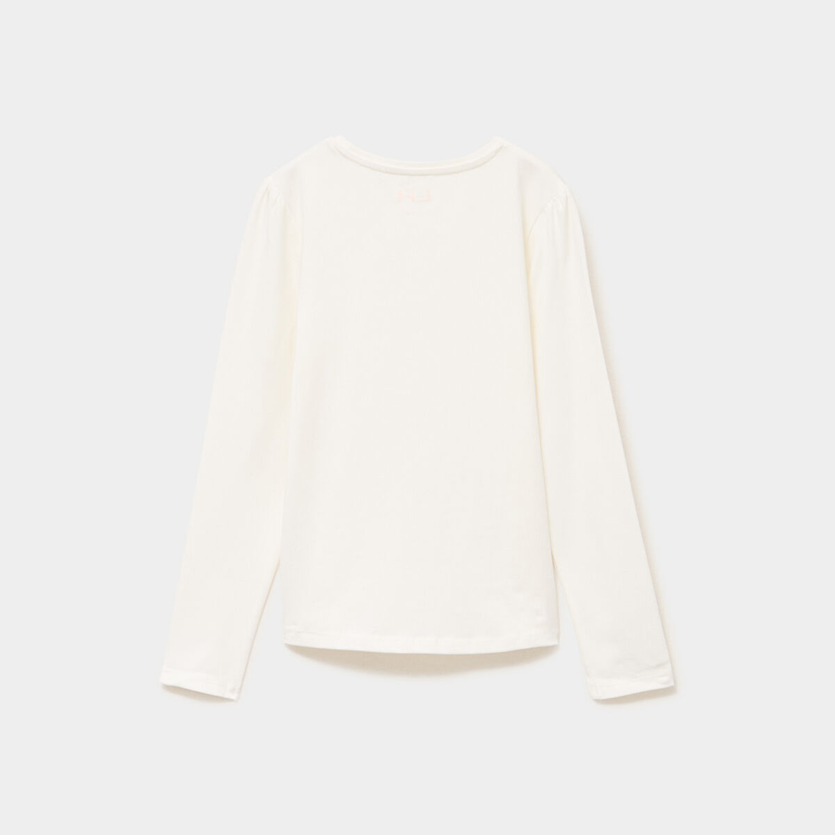 T-shirt coton manches longues &agrave; fronces ivoire fille