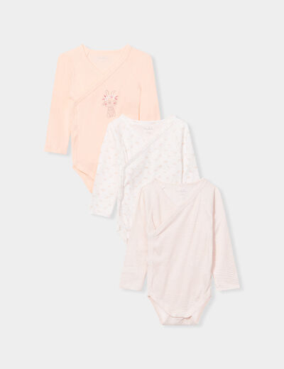 Lot 3 bodies coton manches longues rose corail bébé fille