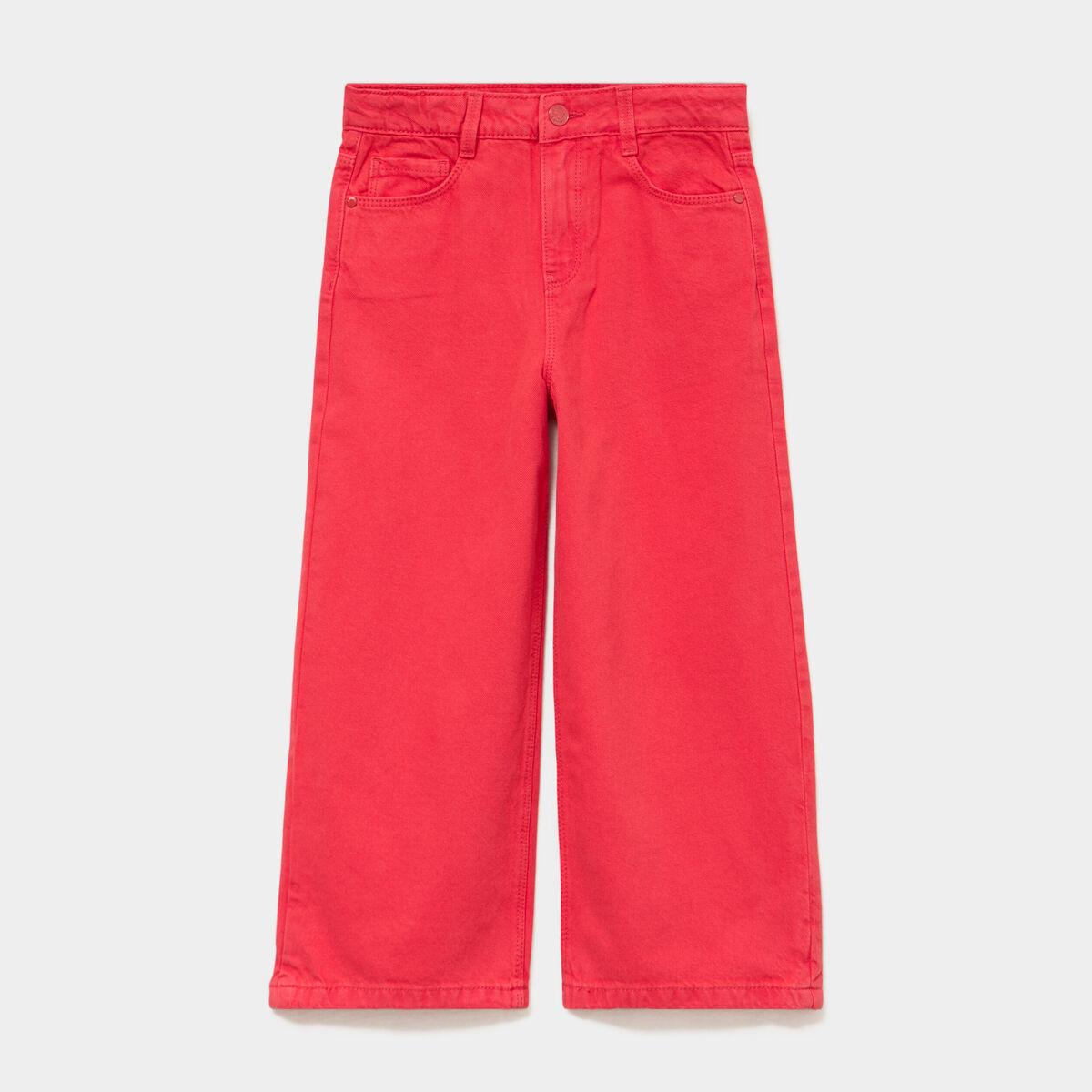 Pantalon large 5 poches coton rouge fille