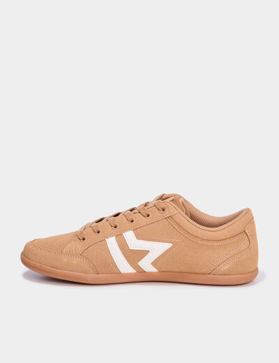 Tennis basses &agrave; lacets effet su&eacute;dine marron clair homme