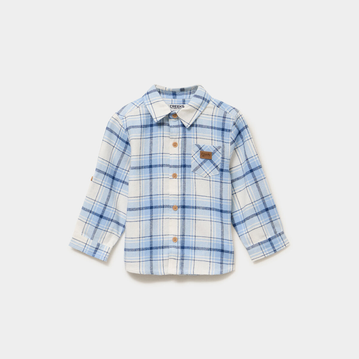 Chemise manches longues coton bleu ciel b&eacute;b&eacute; gar&ccedil;on