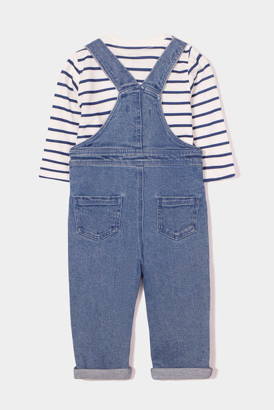 Ensemble t-shirt salopette chaussettes ecru bébé garçon