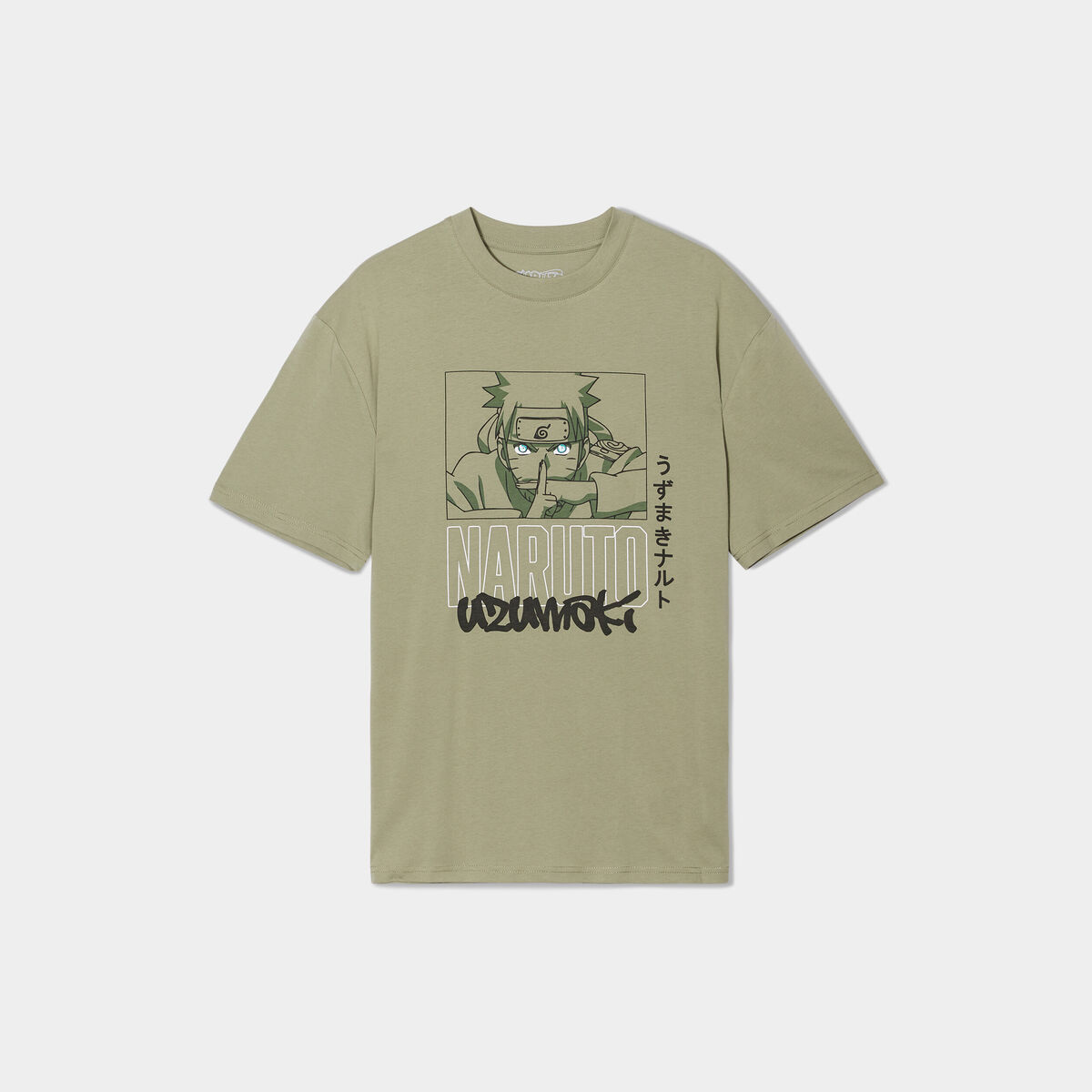 T-shirt manches courtes Naruto vert kaki homme