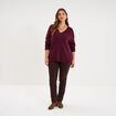 Pull droit col en V manches longues prune femme grande taille