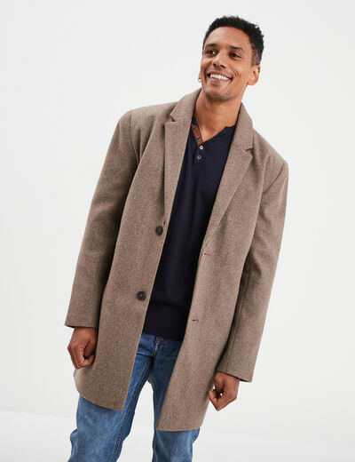 Manteau mi-long boutonné et doublé taupe homme