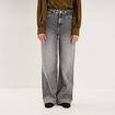 Jean large taille haute ceinture tress&eacute;e denim gris femme