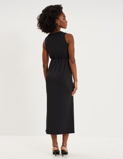 Robe longue &eacute;paules d&eacute;tails bijoux noir femme