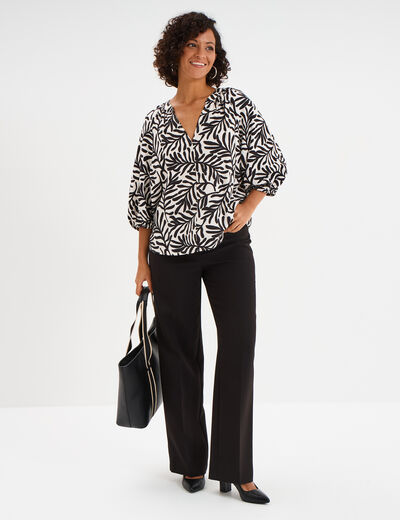 Blouse manches 3/4 ballons col tunisien blanc femme