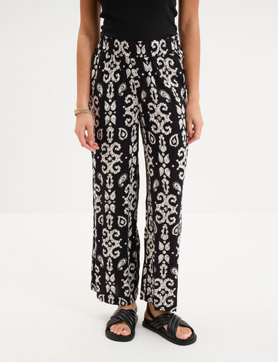 Pantalon fluide large taille &eacute;lastiqu&eacute;e noir femme