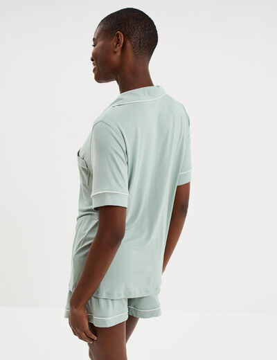 Ensemble pyjama fluide short et chemise vert pastel femme