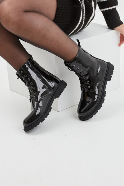 Bottines zippées à lacets noir femme