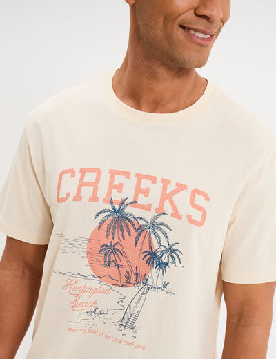 T-shirt col rond manches courtes coton ecru homme