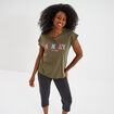 Ensemble pyjama corsaire t-shirt coton vert kaki femme