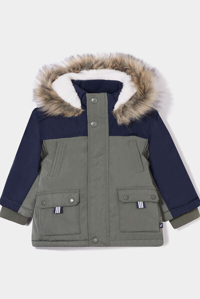 Parka à capuche imitation fourrure vert kaki bébé garçon