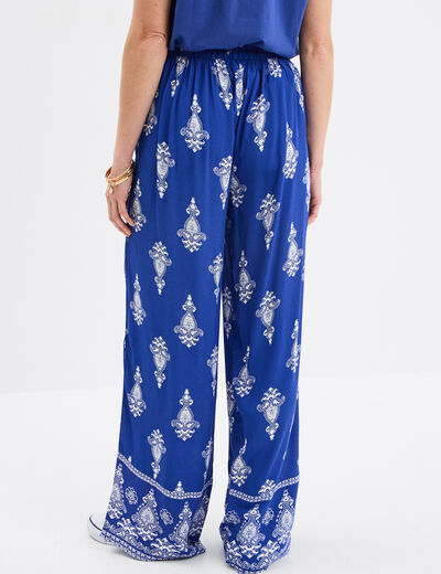 Pantalon large fluide bleu electrique femme
