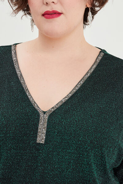 T-shirt manches chauves-souris dos en V vert canard femme grande taille