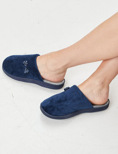 Chaussons mules détail noeud bleu marine femme