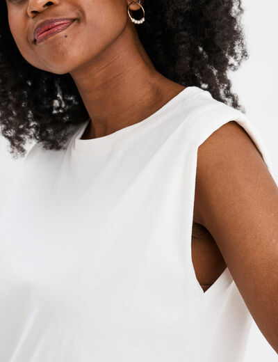 T-shirt avec épaulettes col rond coton blanc femme