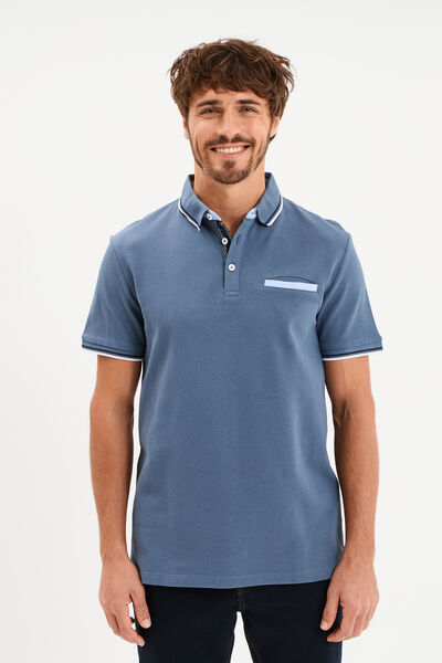 Polo piqu&eacute; manches courtes coton bleu gris homme