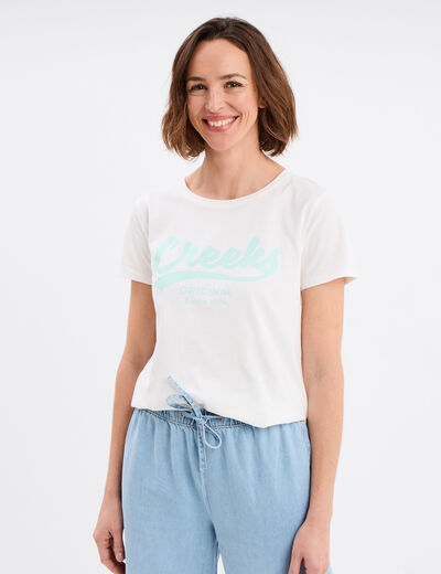 T-shirt col rond manches courtes Creeks blanc femme