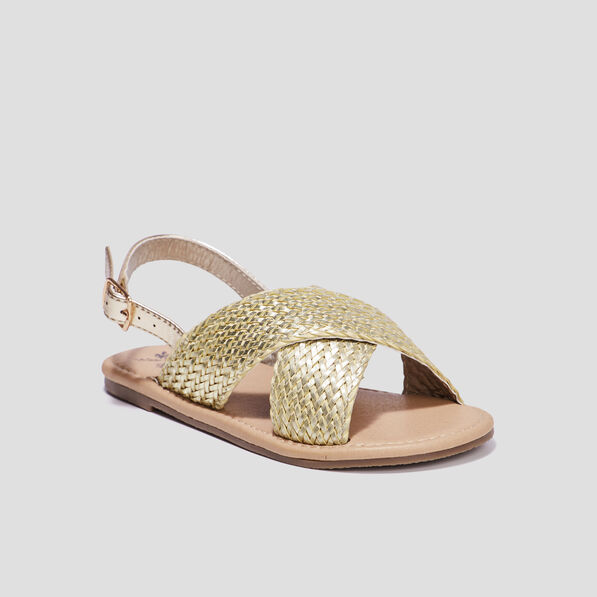 Sandales brides tressées jaune or fille