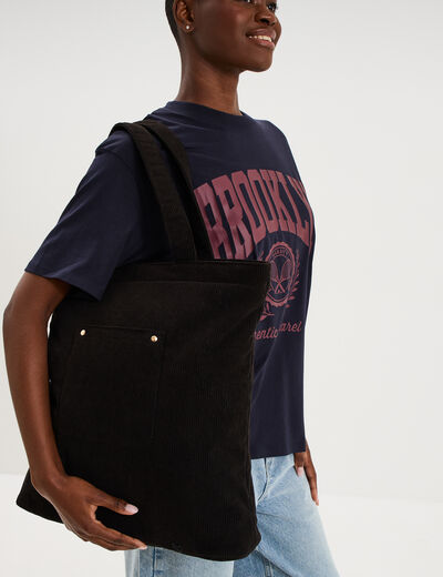 Sac tote bag zipp&eacute; effet velours noir femme